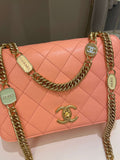 Chanel 23C Charm Chain Flap Bag Light Orange Stiff Lambskin