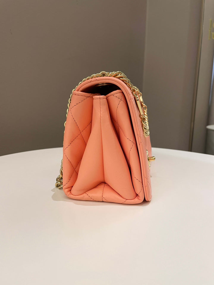 Chanel 23C Charm Chain Flap Bag Light Orange Stiff Lambskin