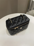 Chanel 23C Quilted Pearl Crush Vanity Rectangular Black Lambskin