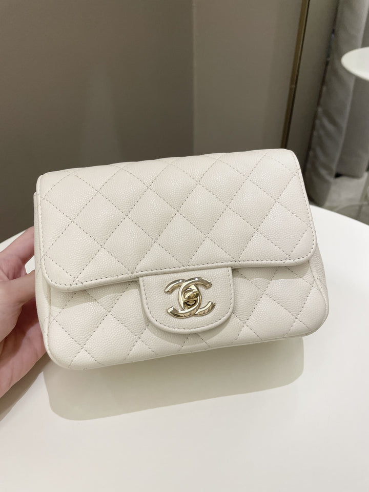 Chanel Classic Quilted Mini Square Ivory Caviar