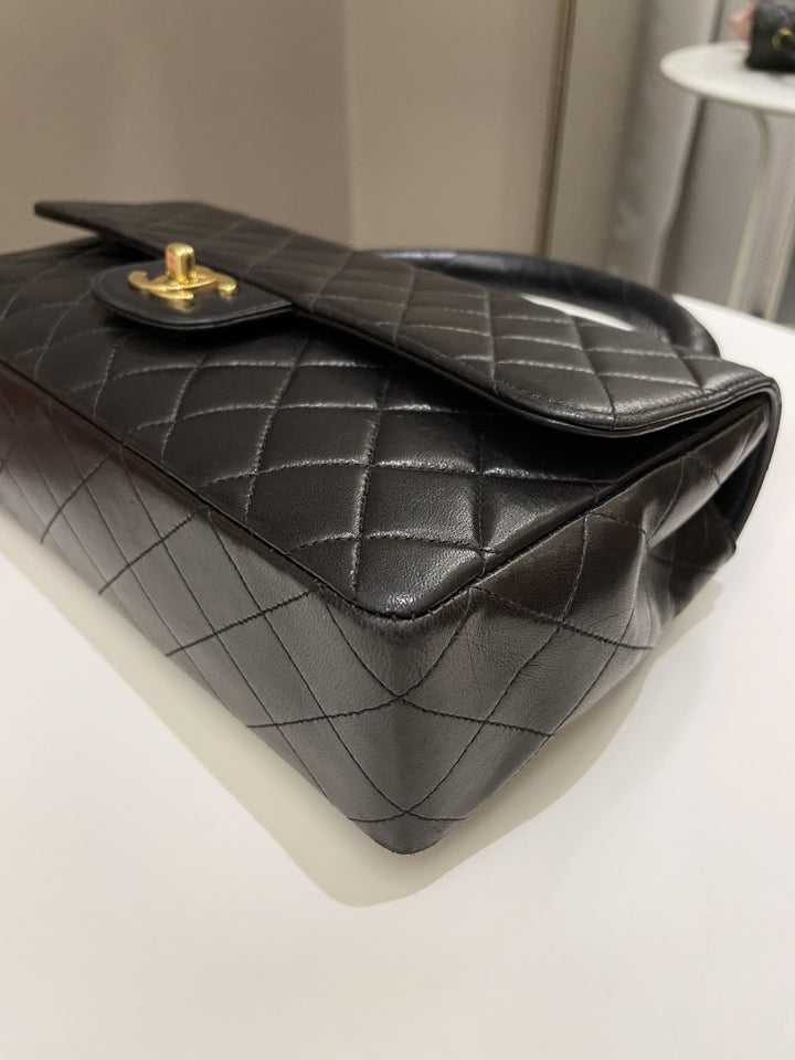 Chanel Vintage Quilted Kelly Top Handle Black Lambskin