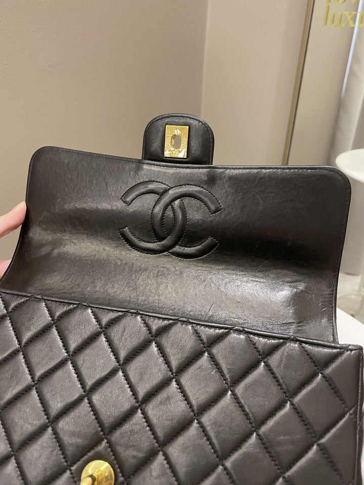 Chanel Vintage Quilted Kelly Top Handle Black Lambskin