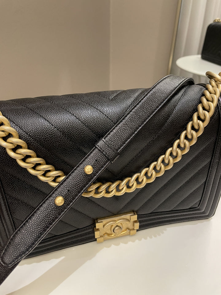 Chanel Chevron Boy New Medium Black Caviar