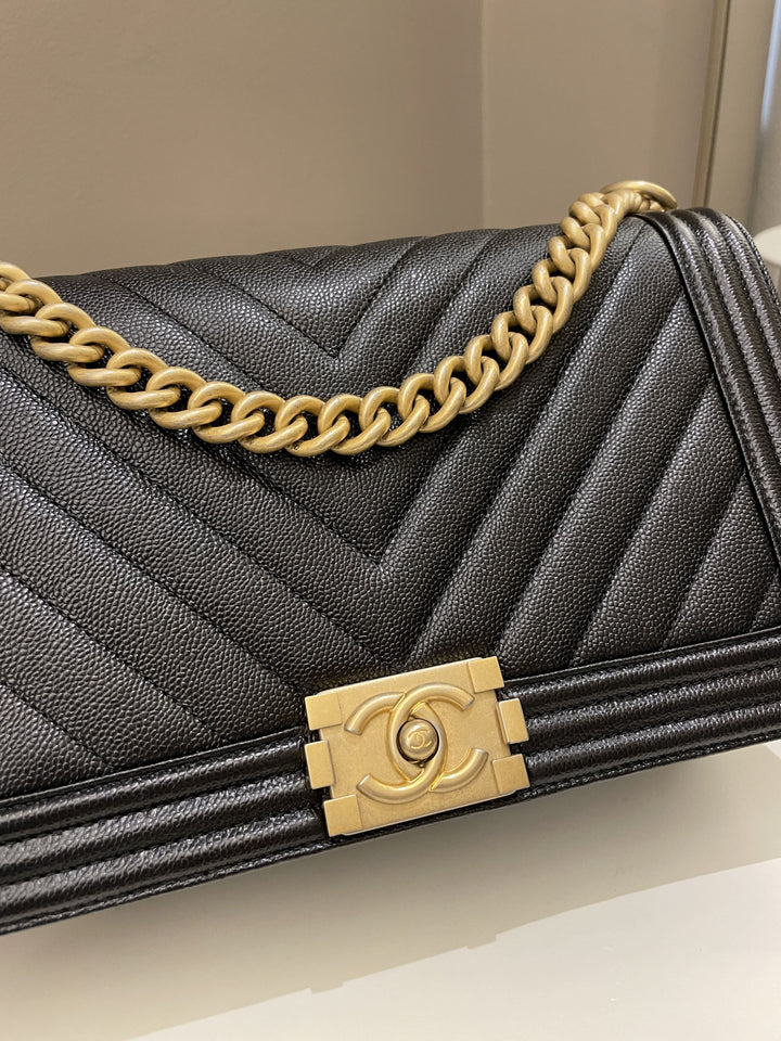 Chanel Chevron Boy New Medium Black Caviar