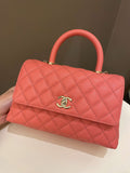 Chanel 22A Quilted Coco Handle Coral Pink Caviar