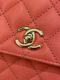 Chanel 22A Quilted Coco Handle Coral Pink Caviar