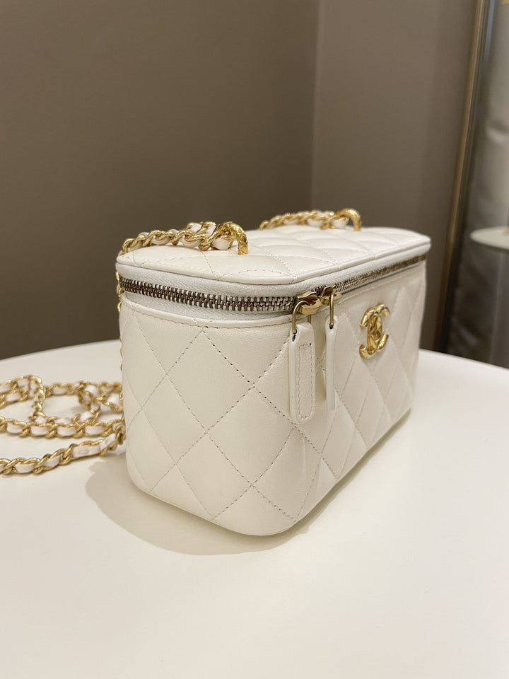 Chanel 23C Cc Mini Vanity Rectangular White Lambskin
