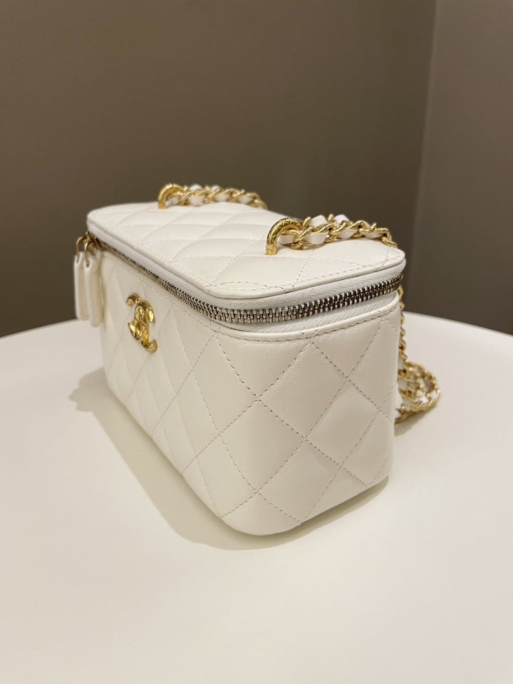 Chanel 23C Cc Mini Vanity Rectangular White Lambskin