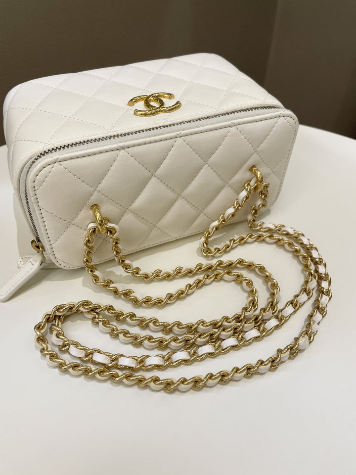 Chanel 23C Cc Mini Vanity Rectangular White Lambskin
