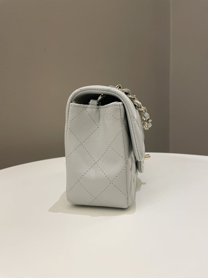 Chanel Classic Quilted Mini Rectangular Light Grey Lambskin