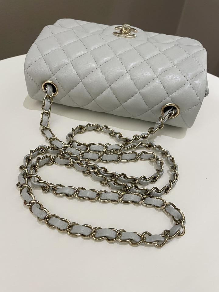 Chanel Classic Quilted Mini Rectangular Light Grey Lambskin