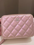 Chanel 21K Quilted Camera Sling Bag Iridescent Pink Calfskin