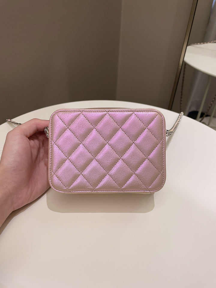Chanel 21K Quilted Camera Sling Bag Iridescent Pink Calfskin