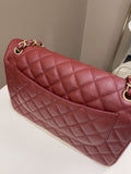 Chanel 18C Classic Quilted Jumbo Double Flap Iridescent Burgundy Caviar Leather