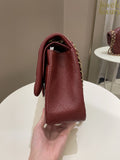 Chanel 18C Classic Quilted Jumbo Double Flap Iridescent Burgundy Caviar Leather