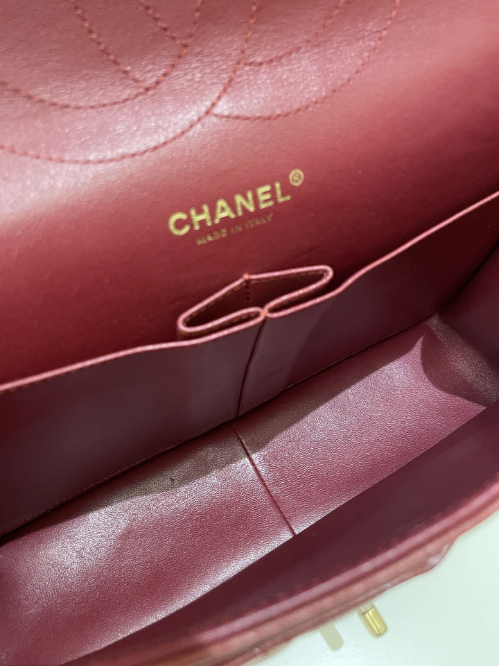 Chanel 18C Classic Quilted Jumbo Double Flap Iridescent Burgundy Caviar Leather