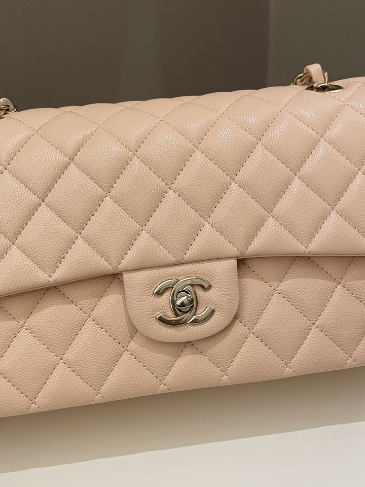 Chanel Classic Quilted Medium Double Flap Beige Peach Caviar