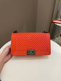 Chanel Herringbone Chevron Boy Old Medium Red Calfskin