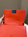 Chanel Herringbone Chevron Boy Old Medium Red Calfskin