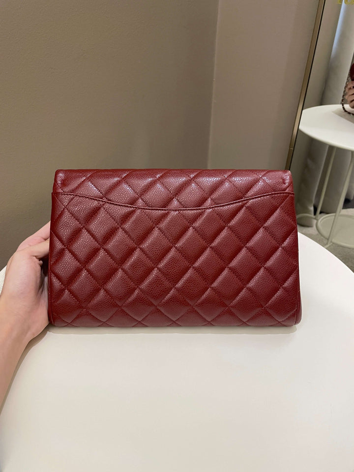 Chanel Quilted Timeless Flap Clutch Bag Burgundy Caviar