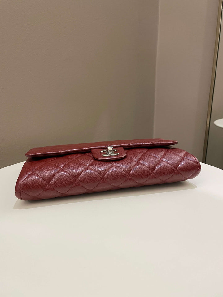 Chanel Quilted Timeless Flap Clutch Bag Burgundy Caviar