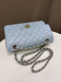Chanel 22P Classic Quilted Small Double Flap Light Blue Caviar