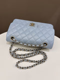 Chanel 22P Classic Quilted Small Double Flap Light Blue Caviar