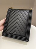 Chanel Chevron North South Boy Black Stiff Lambskin