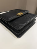 Chanel Chevron North South Boy Black Stiff Lambskin