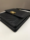 Chanel Chevron North South Boy Black Stiff Lambskin