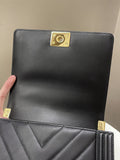 Chanel Chevron North South Boy Black Stiff Lambskin