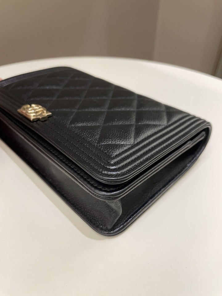 Chanel Quilted Boy Wallet On Chain Black Caviar