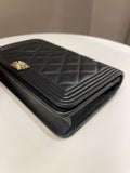 Chanel Quilted Boy Wallet On Chain Black Caviar