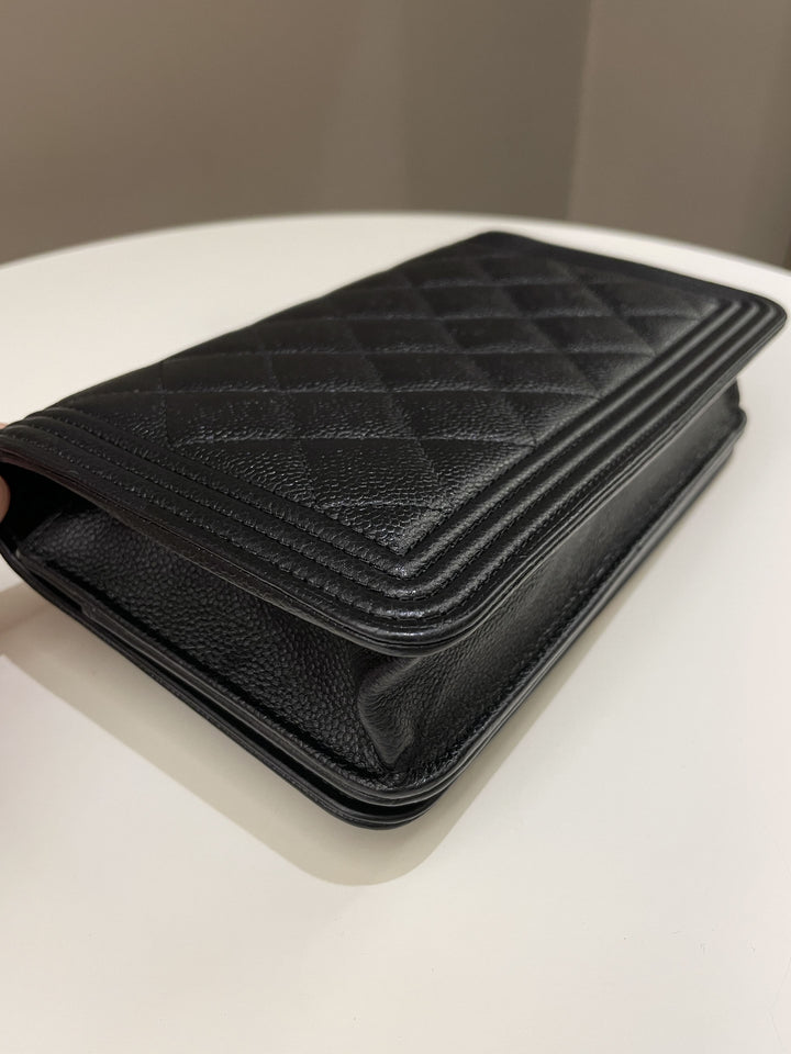 Chanel Quilted Boy Wallet On Chain Black Caviar