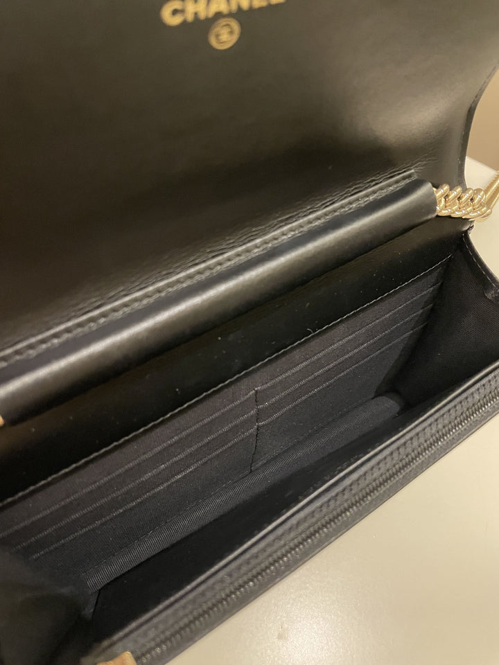 Chanel Quilted Boy Wallet On Chain Black Caviar
