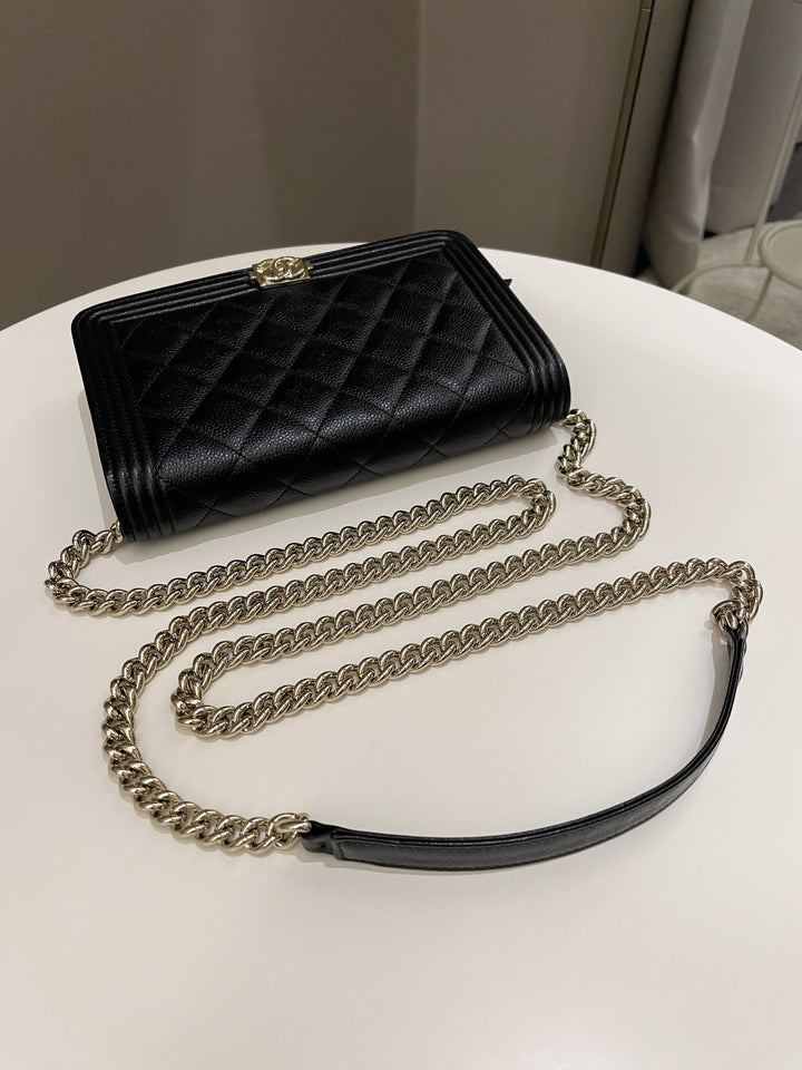 Chanel Quilted Boy Wallet On Chain Black Caviar