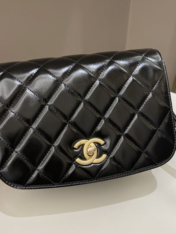 Chanel CC Mini Messenger Bag Black Coated Calfskin / Suede