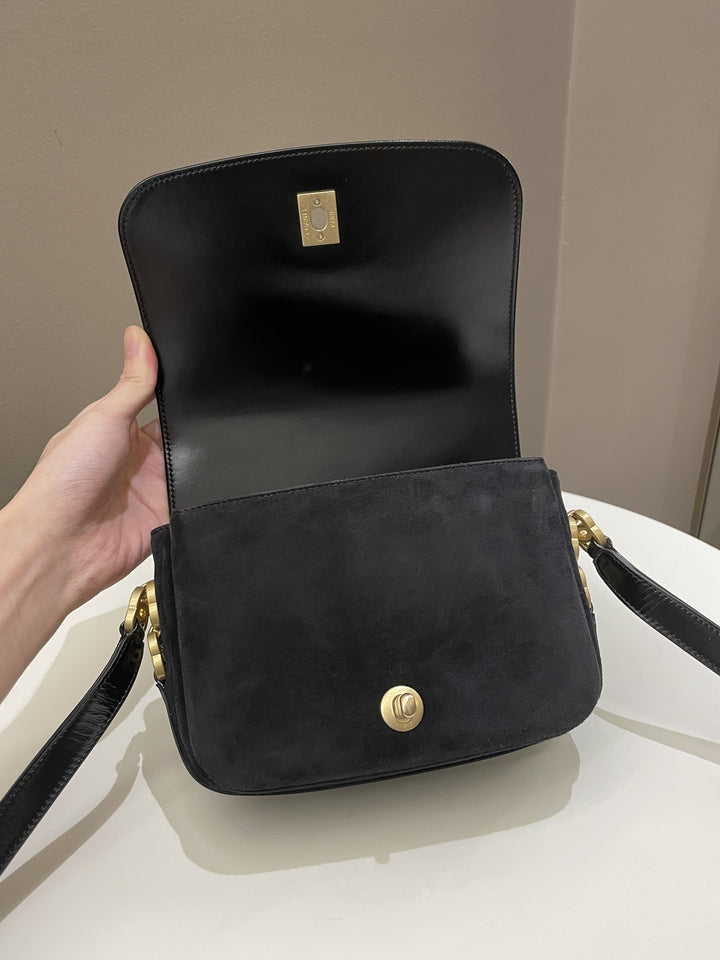 Chanel CC Mini Messenger Bag Black Coated Calfskin / Suede