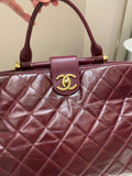 Chanel Quilted CC Portobello Tote Burgundy Distressed Leather