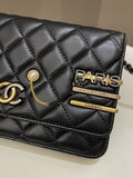 Chanel Coco Pearl Signature Wallet on Chain Black Lambskin