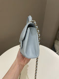 Chanel 22P Top Handle Clutch On Chain Baby Blue Lambskin