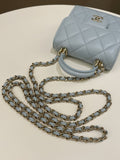 Chanel 22P Top Handle Clutch On Chain Baby Blue Lambskin