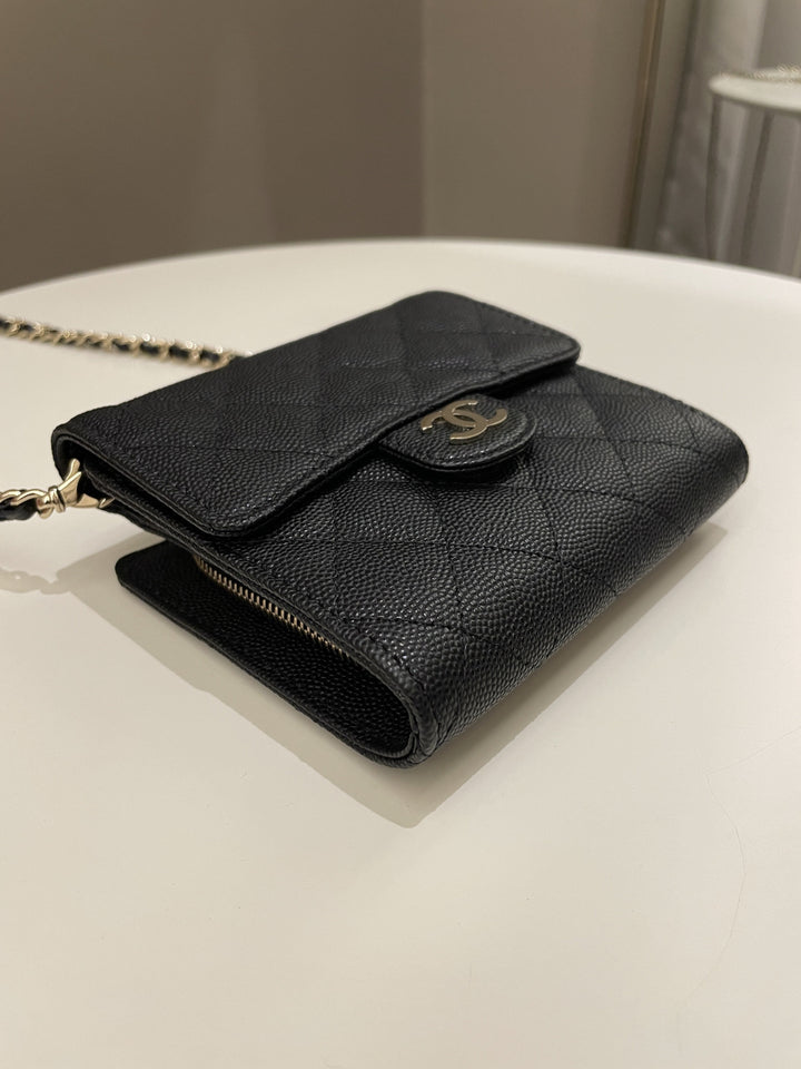 Chanel Quilted Compact Wallet On Chain Black caviar