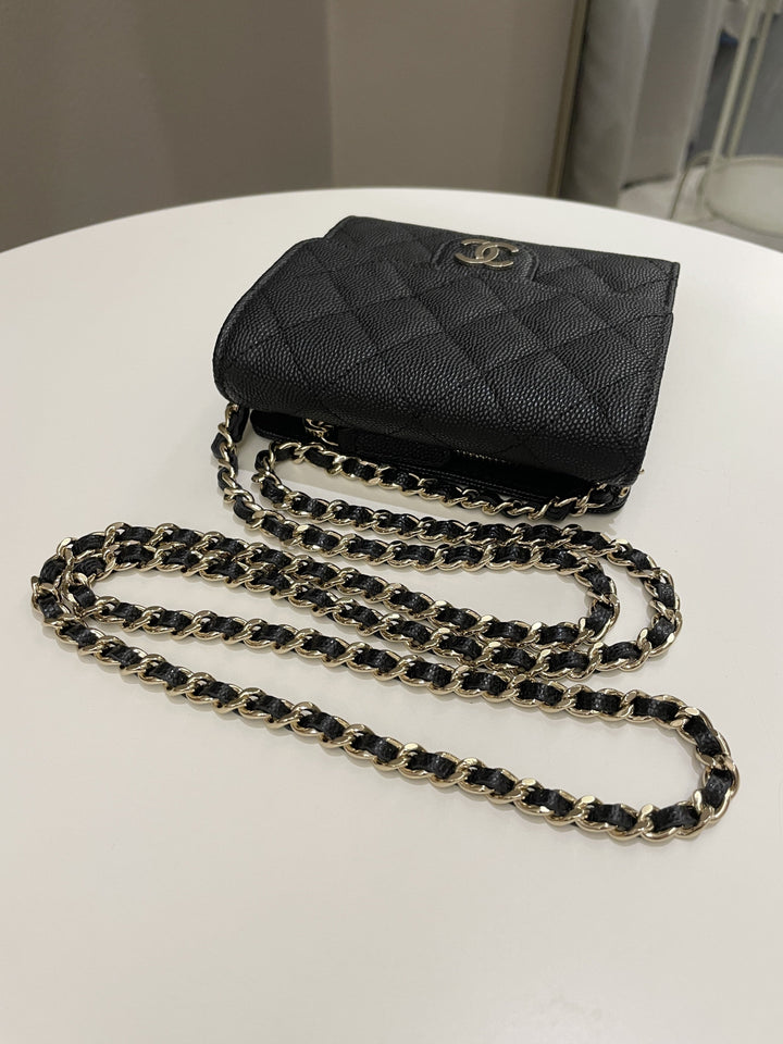 Chanel Quilted Compact Wallet On Chain Black caviar