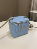 Chanel Quilted Pearl Crush Mini Vanity Cube Blue Lambskin