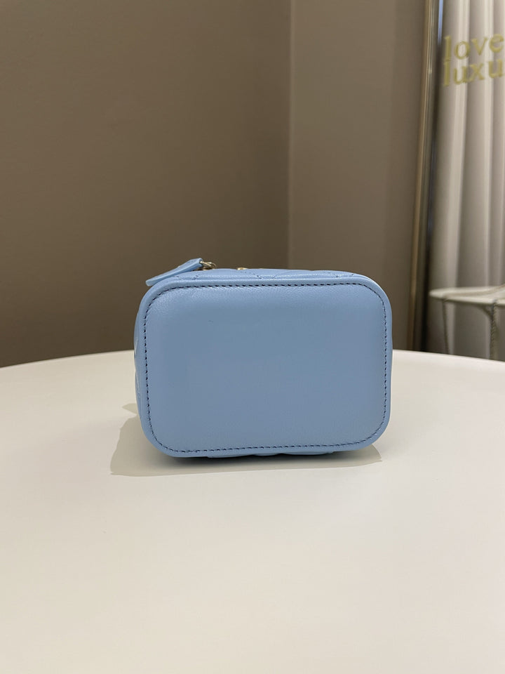 Chanel Quilted Pearl Crush Mini Vanity Cube Blue Lambskin