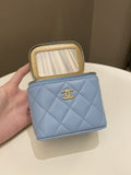 Chanel Quilted Pearl Crush Mini Vanity Cube Blue Lambskin