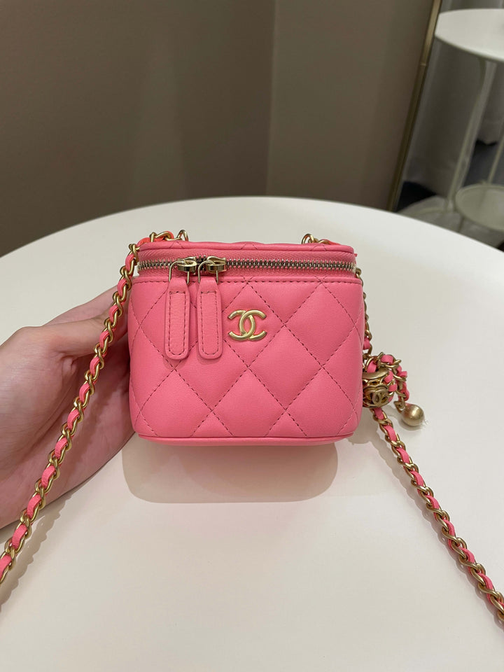 Chanel Quilted Pearl Crush Mini Vanity Cube Pink Lambskin
