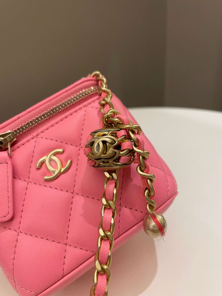 Chanel Quilted Pearl Crush Mini Vanity Cube Pink Lambskin