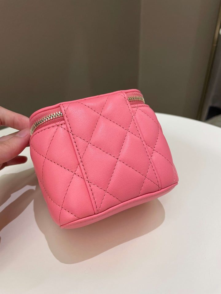 Chanel Quilted Pearl Crush Mini Vanity Cube Pink Lambskin